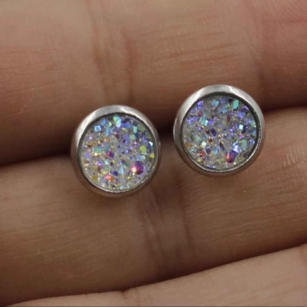 Stainless Steel Sparkly Druzy Earrings - Picture 3 of 5